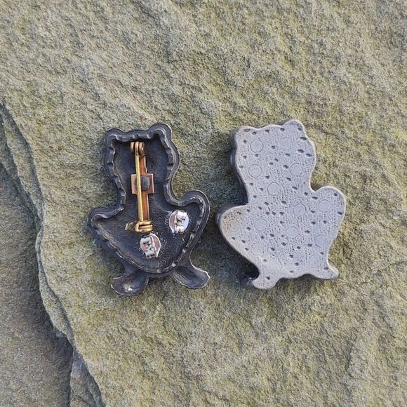 VTG Torino Pewter Frog Earrings Brooch Jewelry Trinket Box - Picture 9 of 10